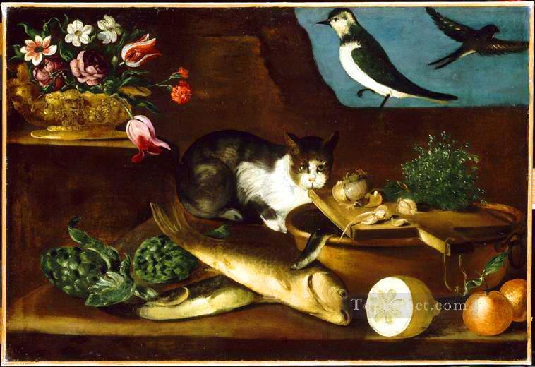 Still life with cat Oil Paintings